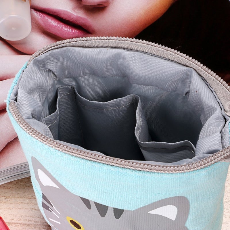 Ytuomzi Telescopic Pencil Pouch Standing Pen Holder Cute Bags Stand Up Case Cartoon Storage Box Canvas+PU Stationery Organizer Makeup Bag With Zipper Closure (Blue) - Image 5